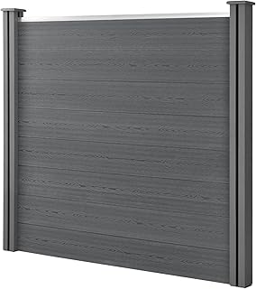 NEU.HOLZ Clôture de Jardin Brise-Vue avec 2 Poteaux Planches Bois Composite WPC 165x162cm Gris