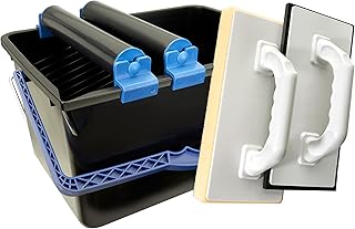 HELPMATE set de lavage de carreaux 5 pièces : seau en plastique de 12 litres, double rouleaux , taloche éponge et taloche à joints en plastique. Fabriqué en Allemagne, Noir