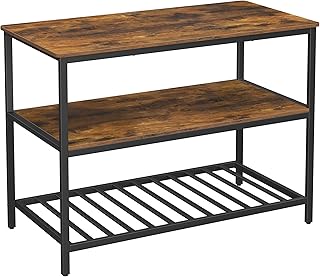 VASAGLE Étagère de Boulanger, îlot de Cuisine avec Grand Plan de Travail, Structure en Acier Stable, 120 x 60 x 90 cm, étagère de Cuisine Industrielle, Facile à Assembler, Marron Rustique et Noir,