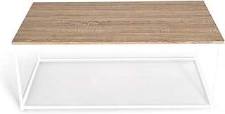 IDMarket - Table Basse rectangulaire Detroit 113 cm Design Industriel Bois et métal Blanc