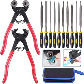 Glarks Lot de 12 outils de mosaïque, pinces à mosaïque en verre à roulettes et pince coupante pour carrelage avec 10 limes aiguilletées haute résistance