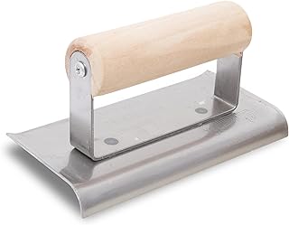 Truelle pour bordures en acier à béton de Marshalltown R 10mm, L 13mm, extrémités courbes avec manche en bois en acier inoxydable, dimension de la truelle : 152x76 mm