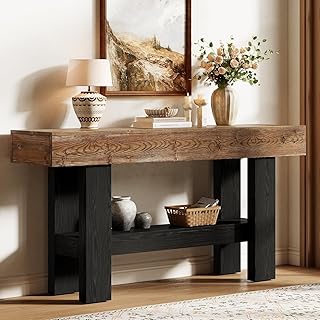 Tribesigns Table Console en Bois Massif, Table Console Entree de 160 cm avec étagère de Rangement, pour Le Salon, Le Couloir, Le Hall D