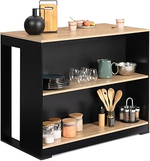IDMarket - Table de Bar îlot Juno Bois Noir et Plateau façon hêtre
