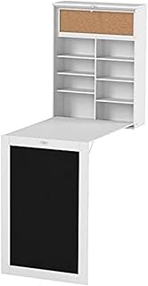 InnovaGoods - Bureau Mural Rabattable Woldy, Design Moderne et Élégant, Multifonction avec Ardoise et Panneau en Liège, Compact et Pliable, Blanc, 80x50x18 cm, Bois