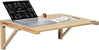 VEVOR Table Pliante Murale, 800 mm x 600 mm, Table à abattant Murale avec Support en Fer, Bureau Flottant en Bois pour Les Petits espaces, Bureau à Domicile, Salle à Manger, buanderie, Cuisine, Bar