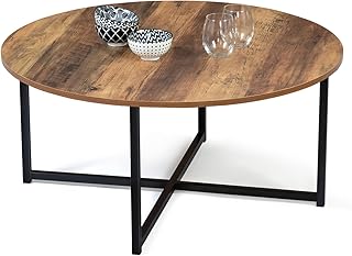 IDMarket - Table Basse Ronde Hawkins 80 cm Bois foncé Design Industriel