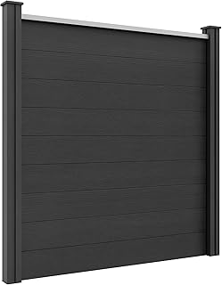 Outsunny Clôture de jardin brise vue occultant en WPC bois composite et aluminium extérieur avec pieds - modulable, 186L x 187H cm, gris