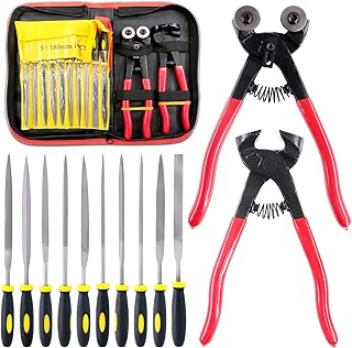 Swpeet Lot de 12 outils de mosaïque avec lime aiguille, y compris une pince à coupe de mosaïque en verre et une pince à carrelage, en alliage d