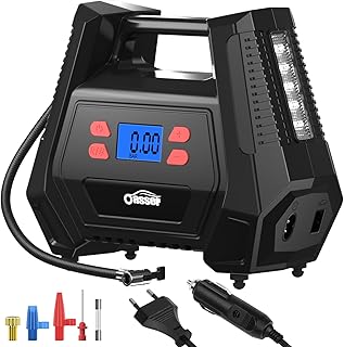 Oasser Compresseur Voiture Compresseur à Air Portatif 12v 220V Gonfleur Pneus Voiture AC/DC Double Alimentation Maison ou Allume-Cigare 150PSI (10,3 Bar) avec Tuyau 60 cm pour Voiture Moto Vélo Balle