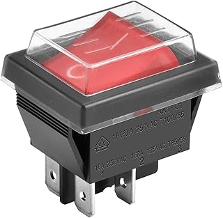 Heschen Interrupteur à bascule ON-OFF DPST 4 bornes lumière rouge 16A 250VAC avec couvercle étanche