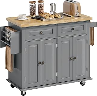 HOMCOM Desserte ilôt de Cuisine Multi rangements 2 tiroirs 2 Placard 2 Portes avec étagère Range-Bouteille Porte-torchons et étagère réglable MDF Gris hévéa
