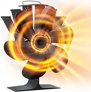Ventilateur Poele à Bois 6 Pales Ventilateur de Cheminée Alimenté à la Chaleur Fonctionnement Silencieux Économie d