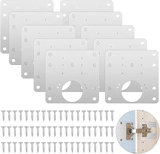 Fousenuk 10 Pièces Charnière Porte Placard, Plaque Reparation Kit de Réparation Meuble avec Vis, Armoire Avec Trou Hinge Repair, Inoxydable Cuisine Charnières pour Placards, Bois, Meubles, Portes
