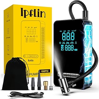 Compresseur à Air Portatif, Gonfleur Pneus Voiture sans Fil avec LED et Port C USB 150 PSI, Batterie Rechargeable, Inflation Rapide, Compresseur, Arrêt Automatique, pour Voiture, Vélos et Motos