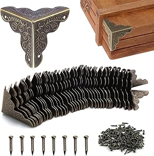 cersaty® 40pcs Coin Vintage,Coin Meuble Metal Antique,Coins de protection pour caisses et meubles Style Vintage,Aspect Bronze Meubles Décoratifs,Comprend 160 Clous-25x35mm