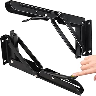 300mm Support Equerre Pliable Charge Lourde, 2 Pièces Equerre Pliante 30cm, Noir Support Console Pliable, Equerre Murale pour Garage,Cuisine, Bureau, Chambre, Tablette Murale Rabattable